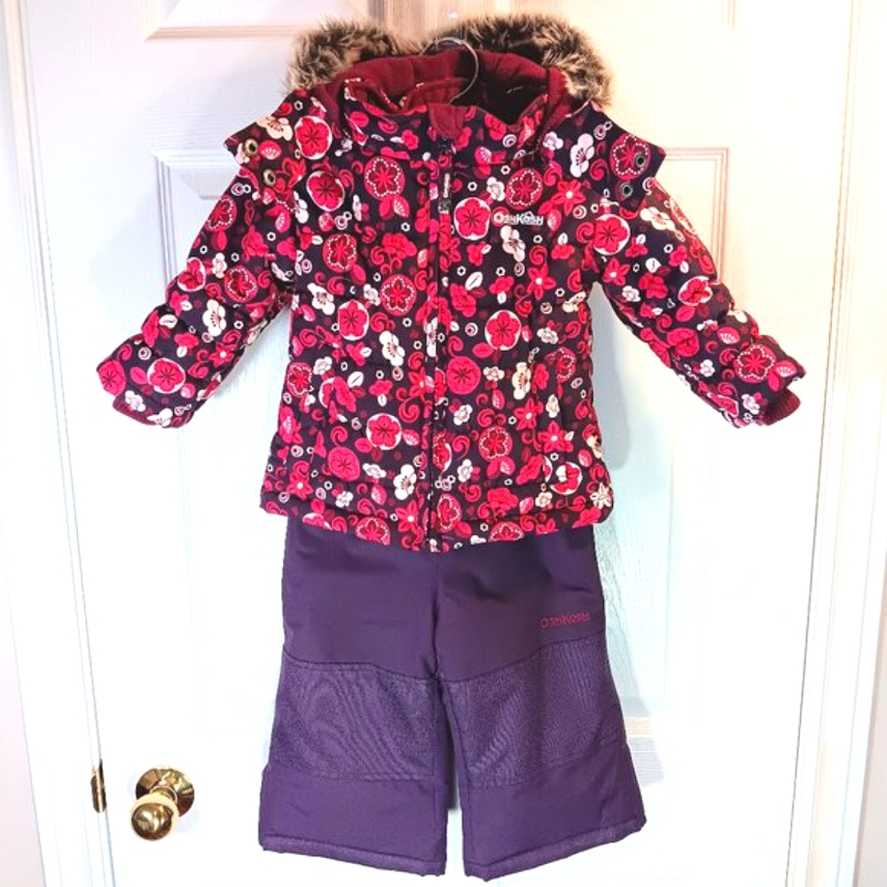 NWOT Oshkosh B'gosh Girls Purple Pink Floral 2-Piece Snowsuit 18M
